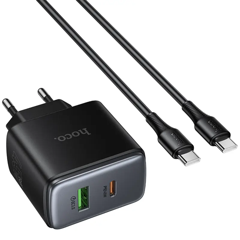 МЗП Hoco C158A Upgrade PD45W (1USB-A/1C) + кабель Type-C to Type-C, Black 2, купити оптом з доставкою