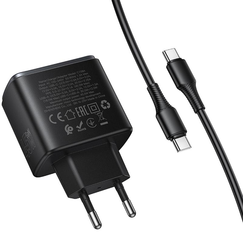 МЗП Hoco C158A Upgrade PD45W (1USB-A/1C) + кабель Type-C to Type-C на малюнкі №6