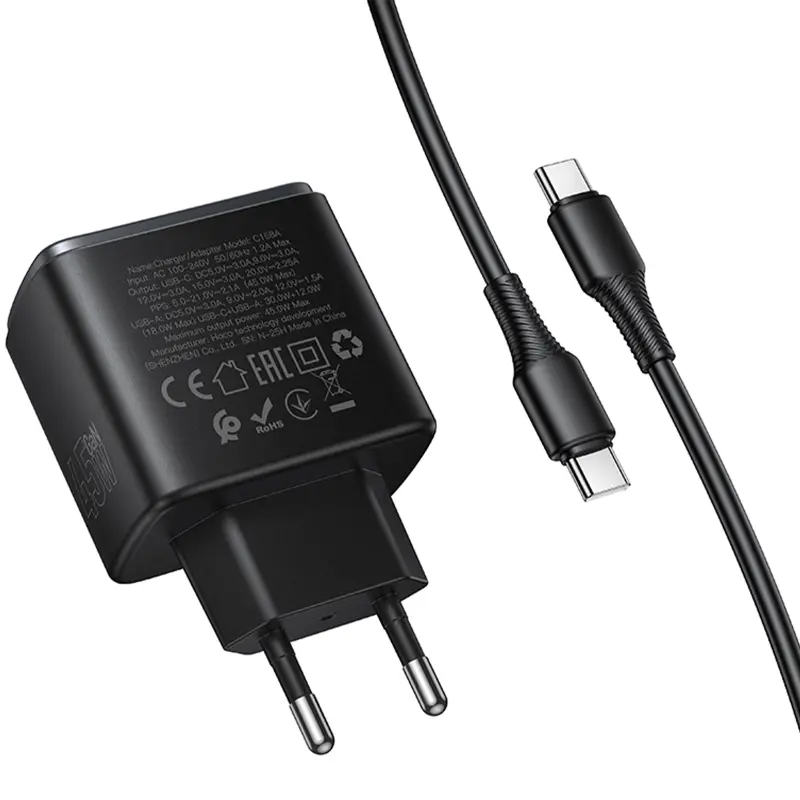 МЗП Hoco C158A Upgrade PD45W (1USB-A/1C) + кабель Type-C to Type-C, Black 5, купити оптом з доставкою