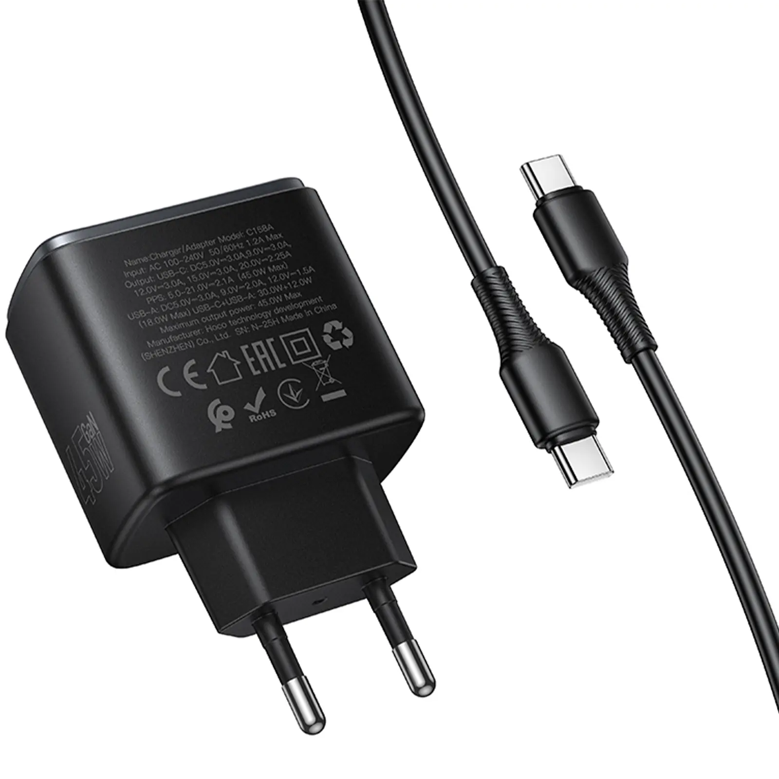 МЗП Hoco C158A Upgrade PD45W (1USB-A/1C) + кабель Type-C to Type-C, Black 5, купити оптом з доставкою