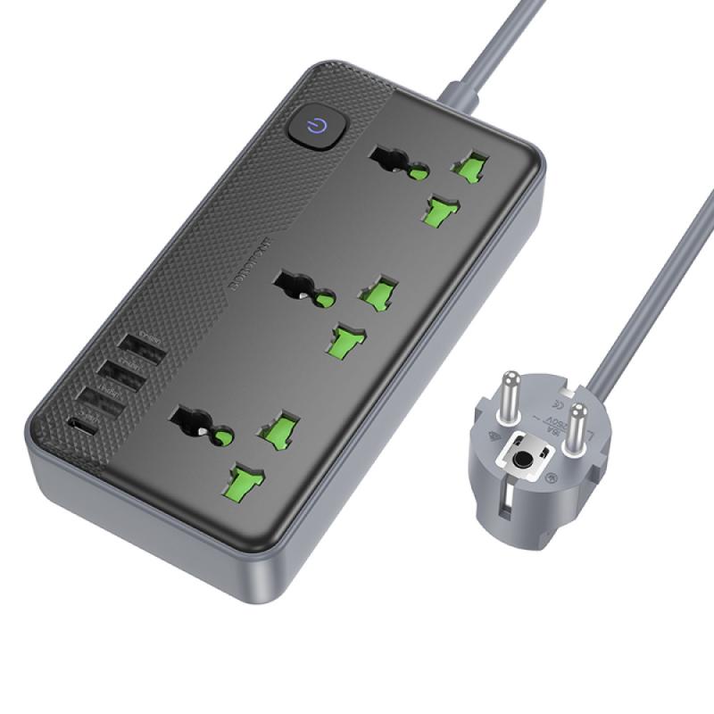 Подовжувач Borofone BAC2A (3USB-A/1C/3xSocket) (1.5m) на малюнкі №1