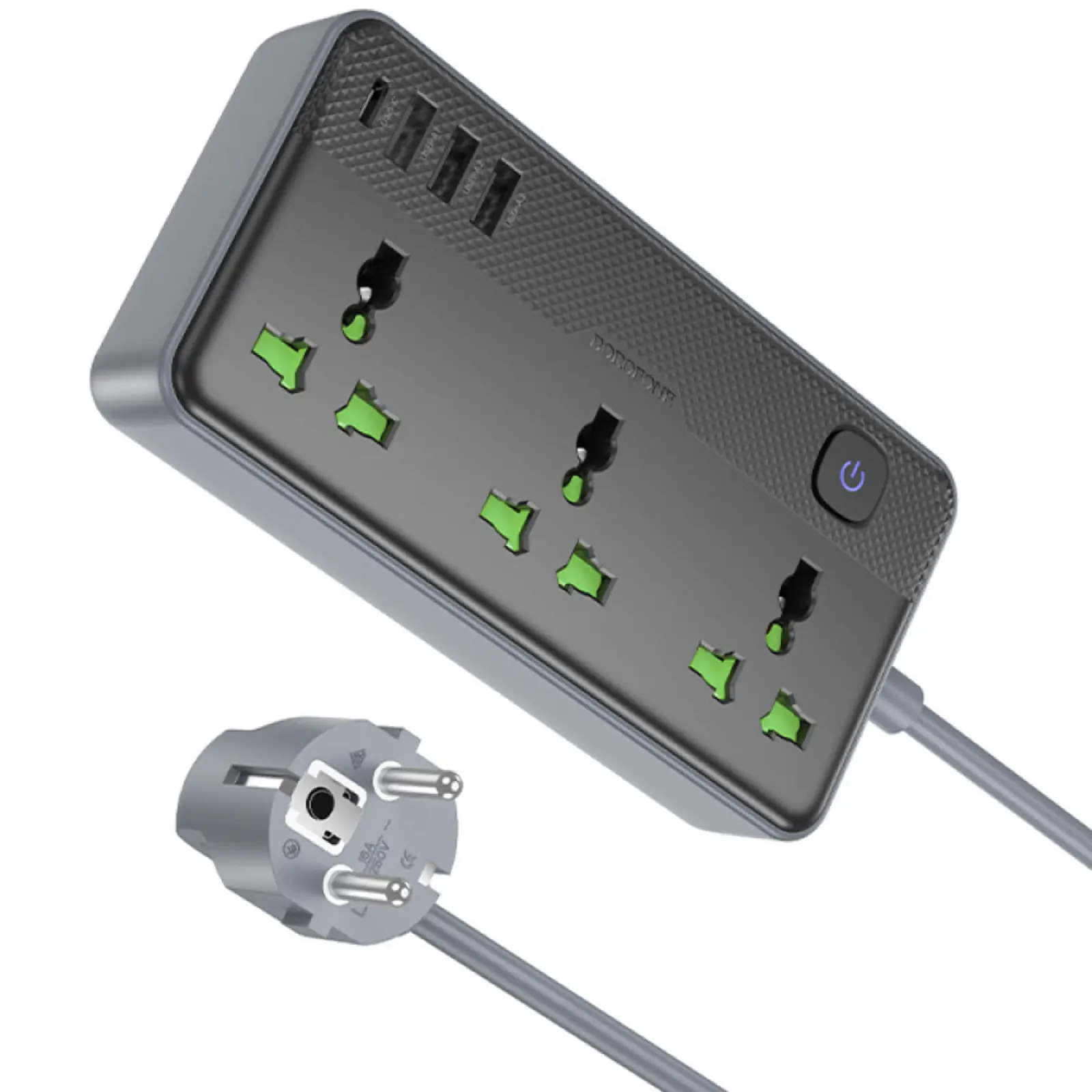 Удлинитель Borofone BAC2A (3USB-A/1C/3xSocket) (1.5m), Black 6, купить оптом с доставкой