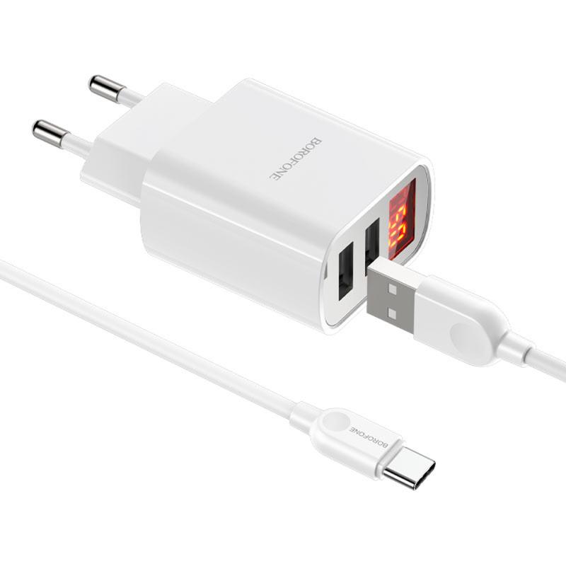 МЗП Borofone BA58A with digital display 2.4A (2USB-A) + кабель USB to Type-C на малюнкі №2
