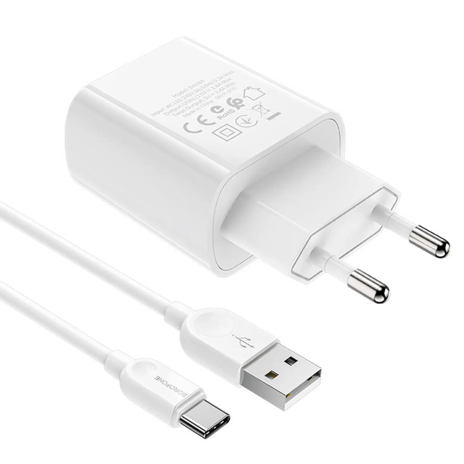 СЗУ Borofone BA58A with digital display 2.4A (2USB-A) + кабель USB to Type-C, White 3, купить оптом с доставкой