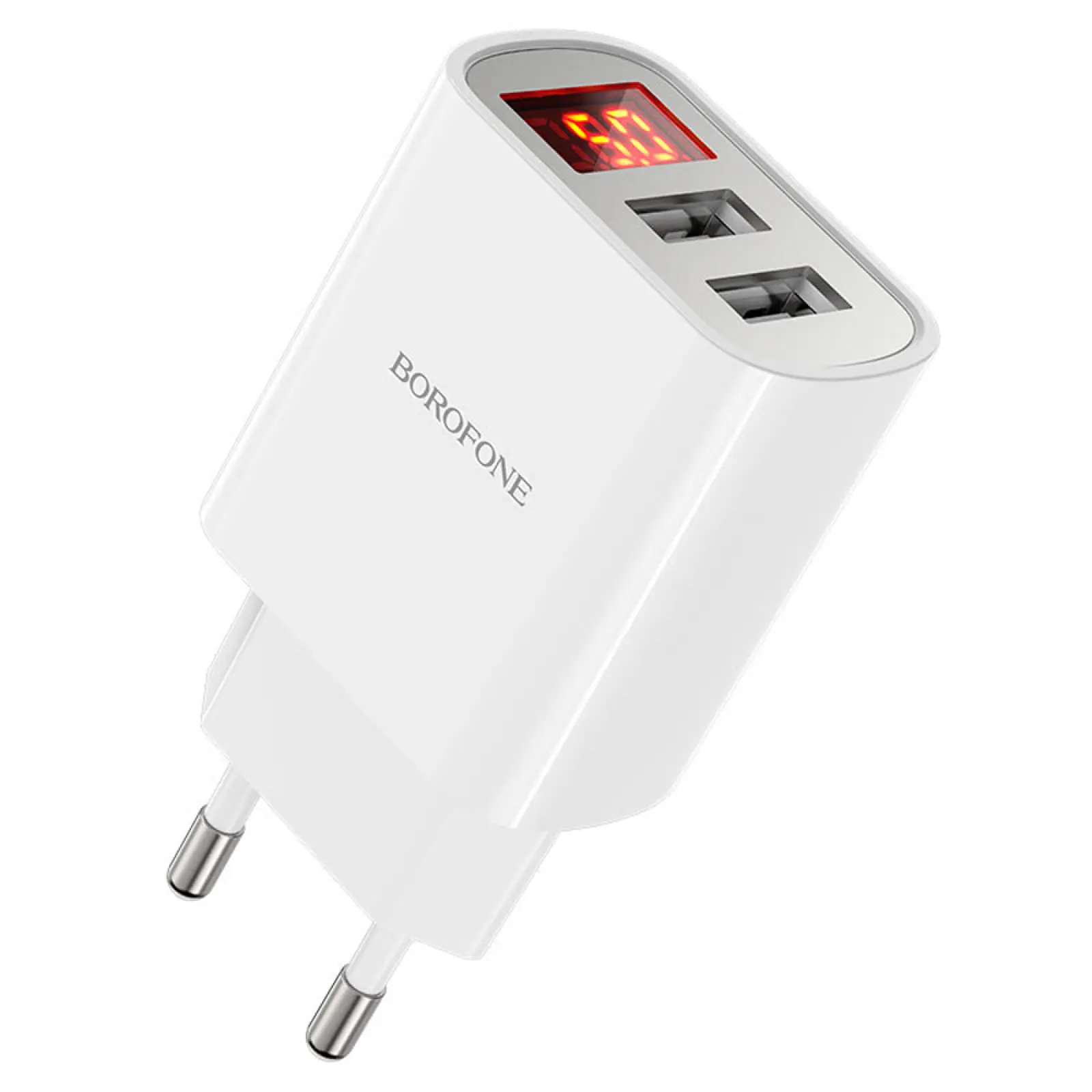 СЗУ Borofone BA58A with digital display 2.4A (2USB-A), White, купить оптом с доставкой