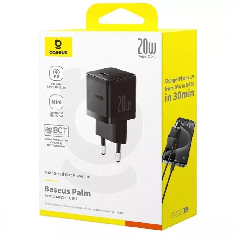 МЗП Baseus Palm Fast Charger 20W (1USB-C) (P10111602), Cluster Black 3, купити оптом з доставкою