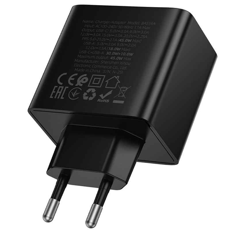 СЗУ Borofone BAS16A Erudite PD45W+QC3.0 (1USB-A/1C) на картинке №6