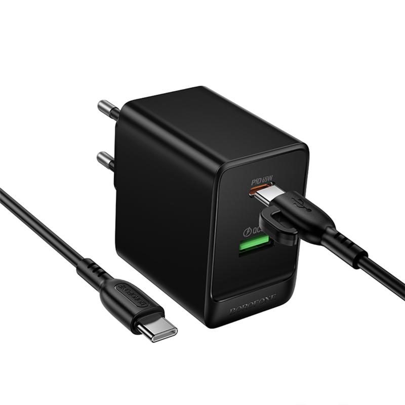 МЗП Borofone BAS17A Erudite PD65W+QC3.0 (1USB-A/1C) + кабель Type-C to Type-C на малюнкі №3
