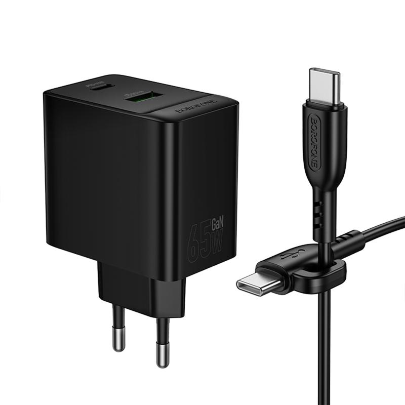 МЗП Borofone BAS17A Erudite PD65W+QC3.0 (1USB-A/1C) + кабель Type-C to Type-C на малюнкі №4
