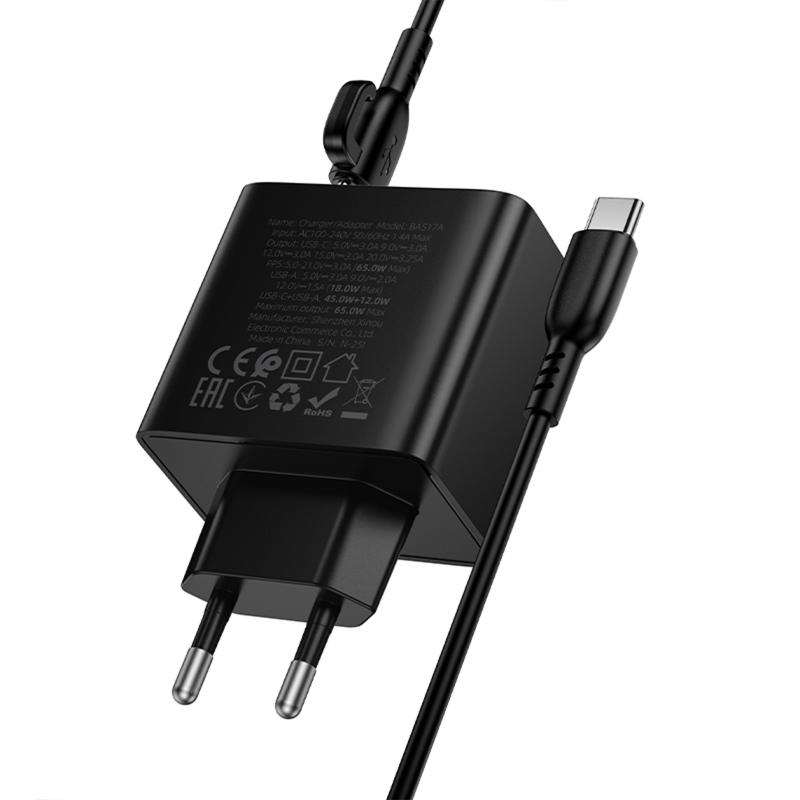МЗП Borofone BAS17A Erudite PD65W+QC3.0 (1USB-A/1C) + кабель Type-C to Type-C на малюнкі №7