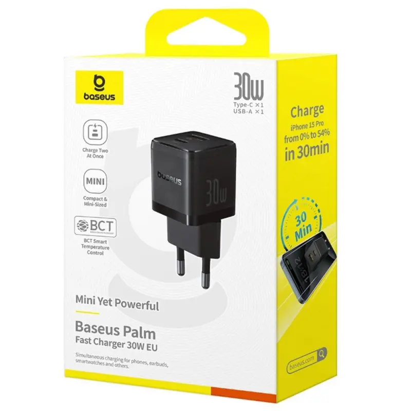 СЗУ Baseus Palm Fast Charger 30W (1USB-A/1C) (P1011160A), Cluster Black 5, купить оптом с доставкой