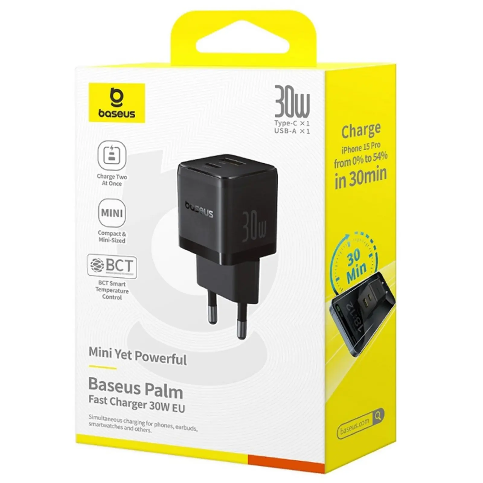 СЗУ Baseus Palm Fast Charger 30W (1USB-A/1C) (P1011160A), Cluster Black 5, купить оптом с доставкой