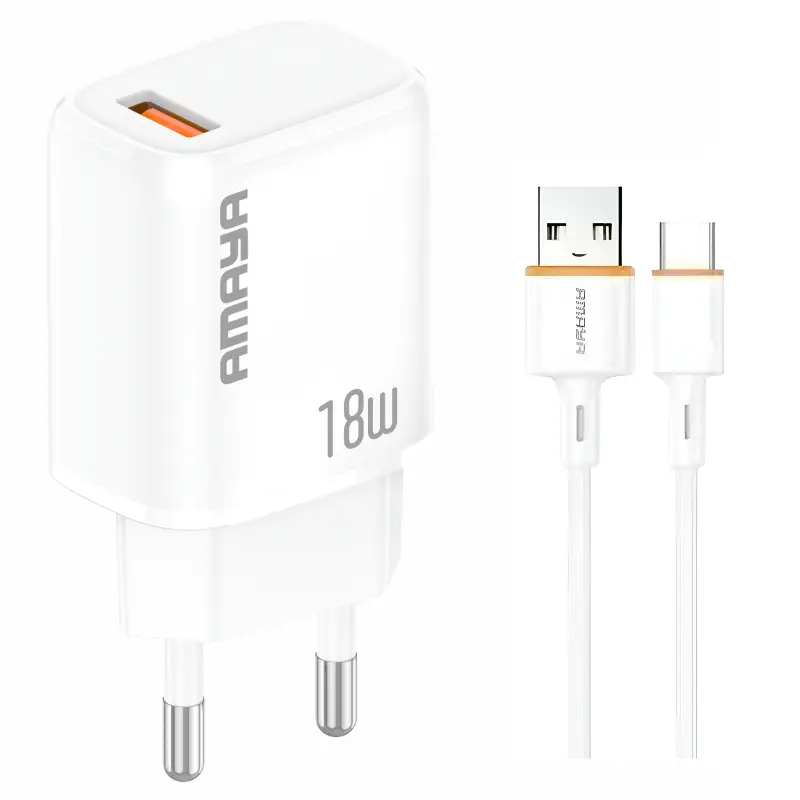 СЗУ Amaya U79S QC3.0 18W (1USB-A) + кабель USB to Type-C, купить оптом с доставкой