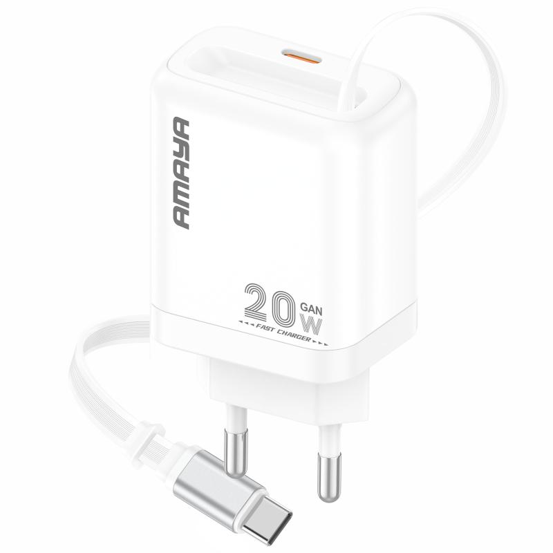 МЗП Amaya E220S PD20W GaN (1USB-C) + Retractable Cable Type-C на малюнкі №1