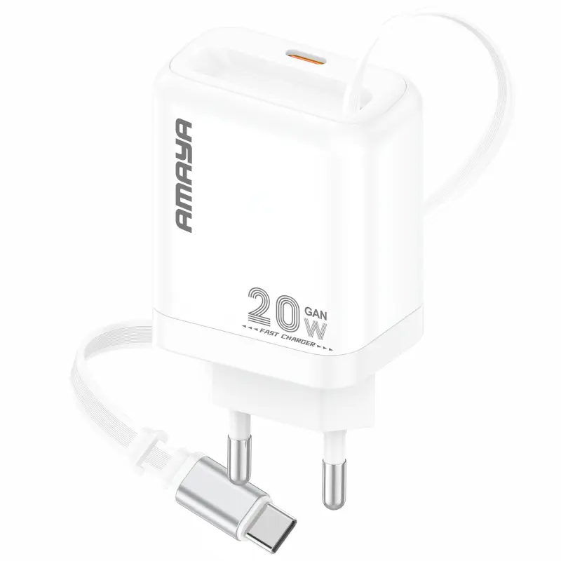 СЗУ Amaya E220S PD20W GaN (1USB-C) + Retractable Cable Type-C, White, купить оптом с доставкой