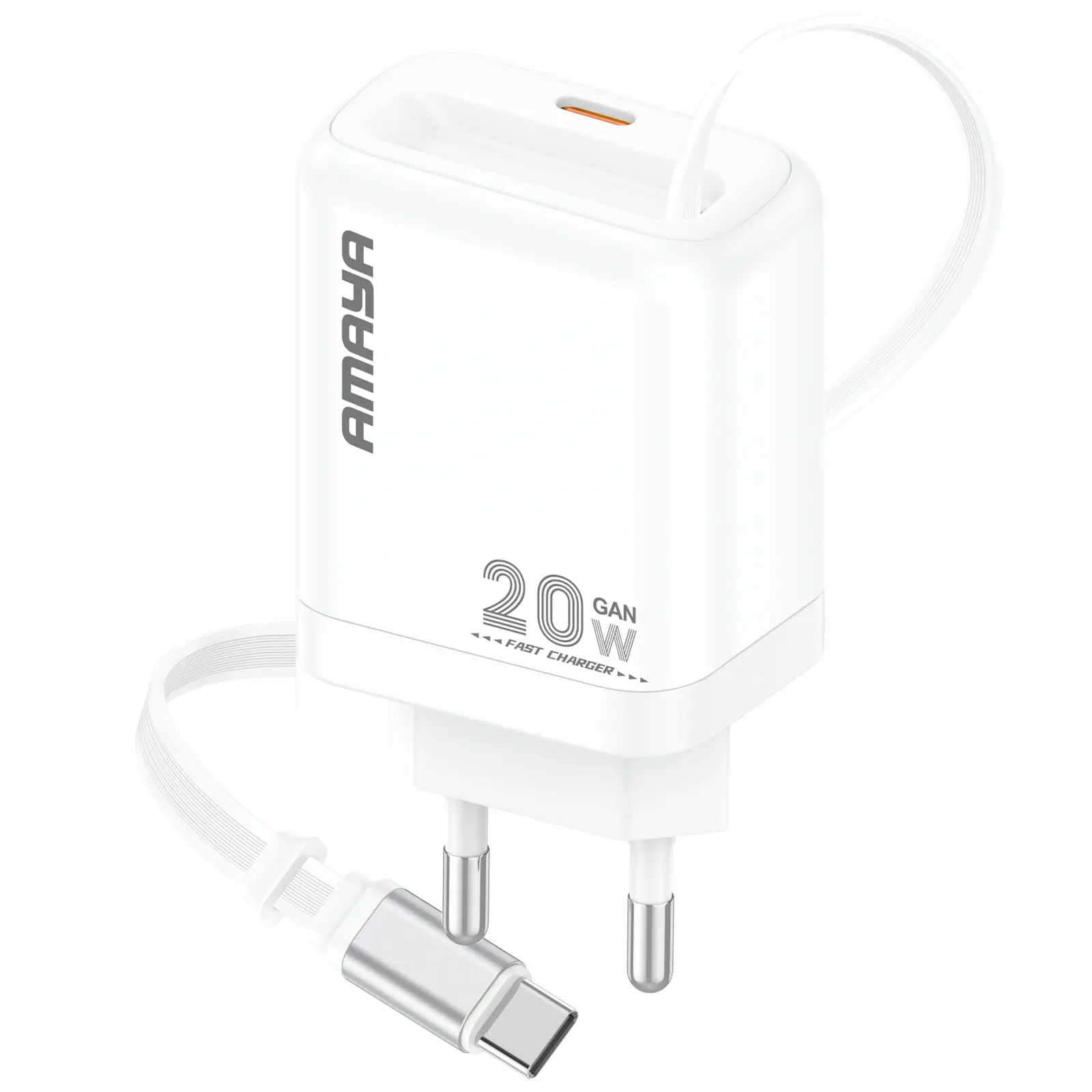 СЗУ Amaya E220S PD20W GaN (1USB-C) + Retractable Cable Type-C, White, купить оптом с доставкой