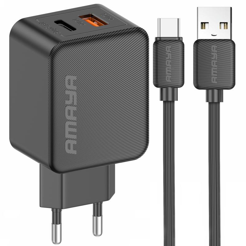 МЗП Amaya E113UC PD25W+QC3.0 (1USB-A/1C) + кабель USB to Type-C на малюнкі №1