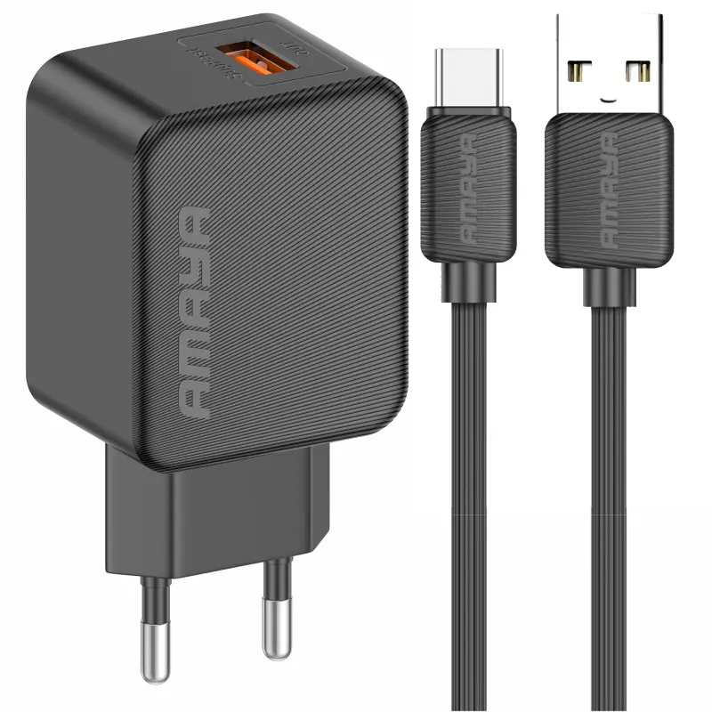 СЗУ Amaya E111U QC3.0 18W (1USB-A) + кабель USB to Type-C, Black, купить оптом с доставкой