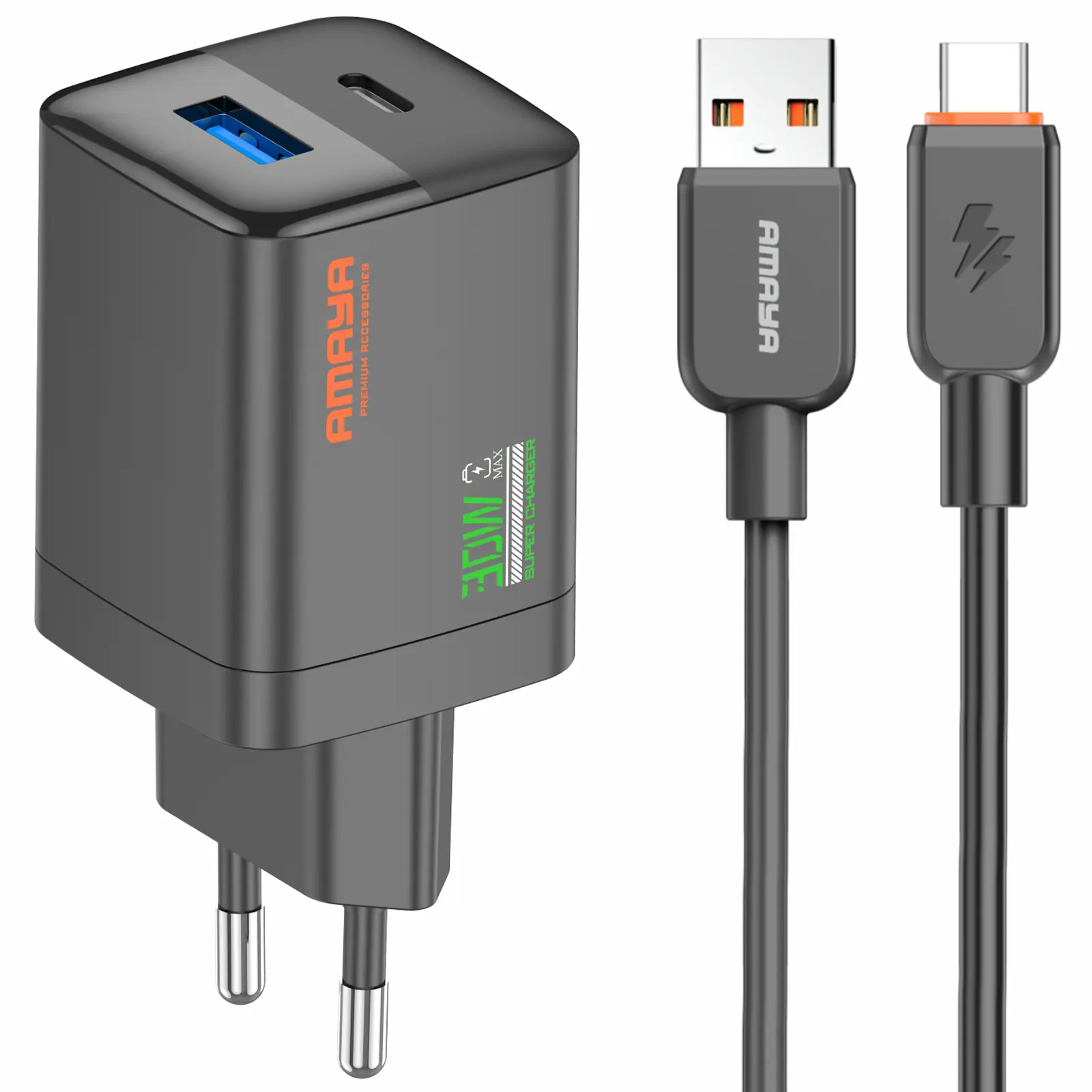 СЗУ Amaya E81S PD30W+QC3.0 (1USB-A/1C) + кабель USB to Type-C, Black, купить оптом с доставкой