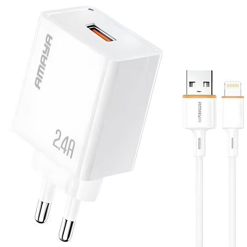 СЗУ Amaya E79D 2.4A (1USB-A) + кабель USB to Lightning на картинке №1