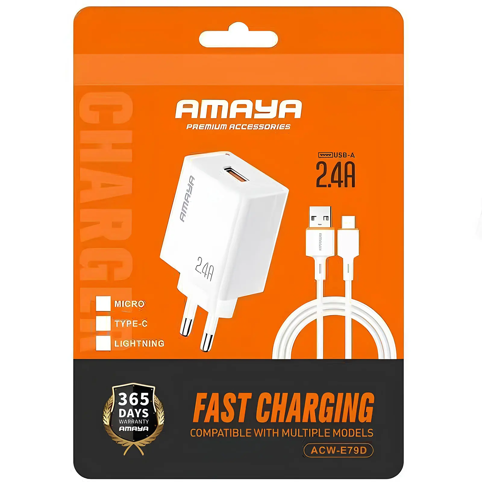 МЗП Amaya E79D 2.4A (1USB-A) + кабель USB to Type-C, White 1, купити оптом з доставкою