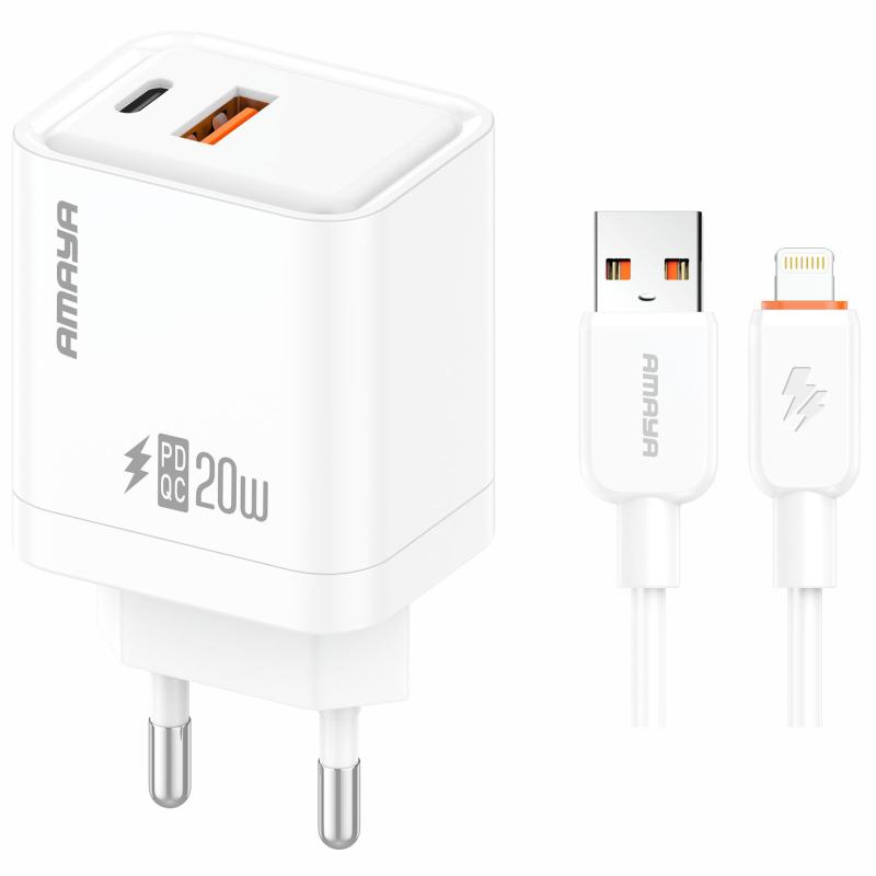 МЗП Amaya E77D PD20W+QC3.0 (1USB-A/1C) + кабель USB to Lightning на малюнкі №1