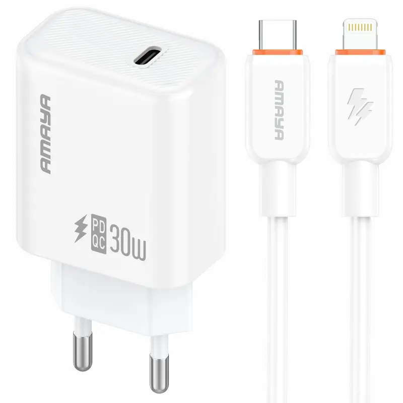 МЗП Amaya E76D PD30W (1USB-C) + кабель Type-C to Type-C, White, купити оптом з доставкою