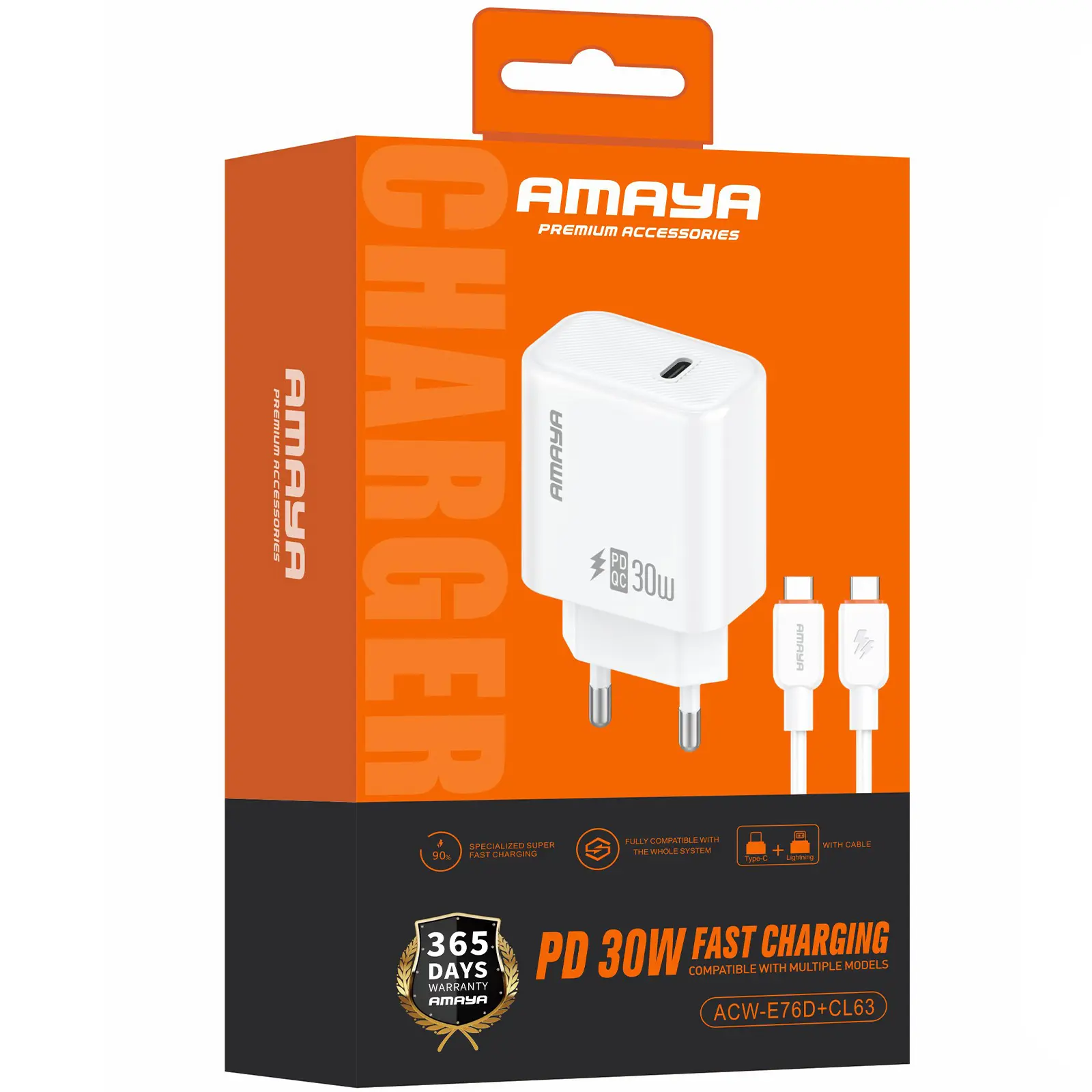 МЗП Amaya E76D PD30W (1USB-C) + кабель Type-C to Type-C, White 1, купити оптом з доставкою