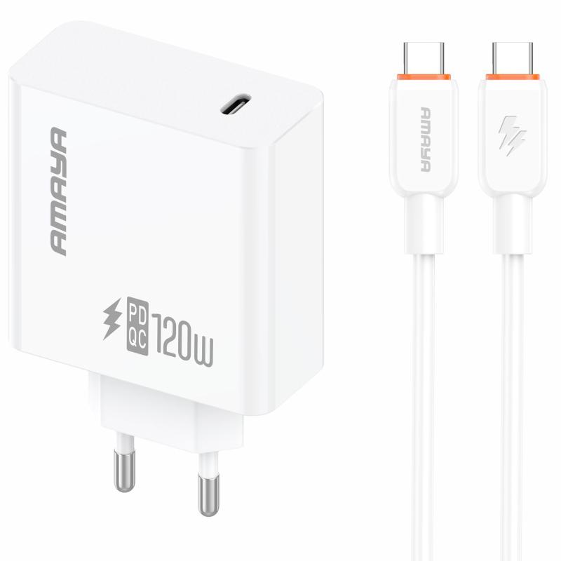 СЗУ Amaya E73S PD120W (1USB-C) + кабель Type-C to Type-C на картинке №1