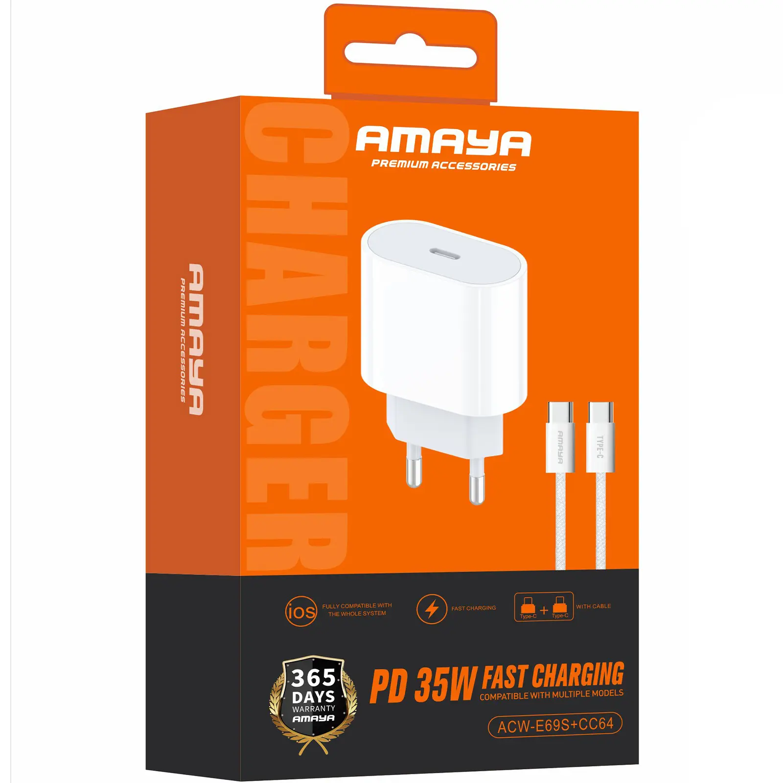 СЗУ Amaya E69S PD35W (1USB-C) + кабель Type-C to Type-C, White 1, купить оптом с доставкой