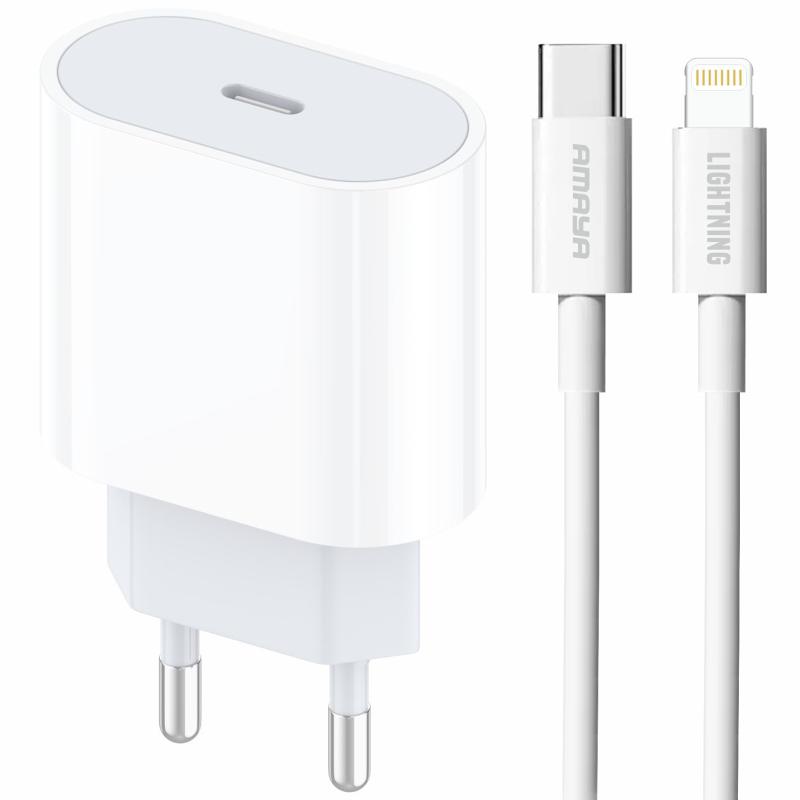 СЗУ Amaya E68S PD20W (1USB-C) + кабель Type-C to Lightning на картинке №1