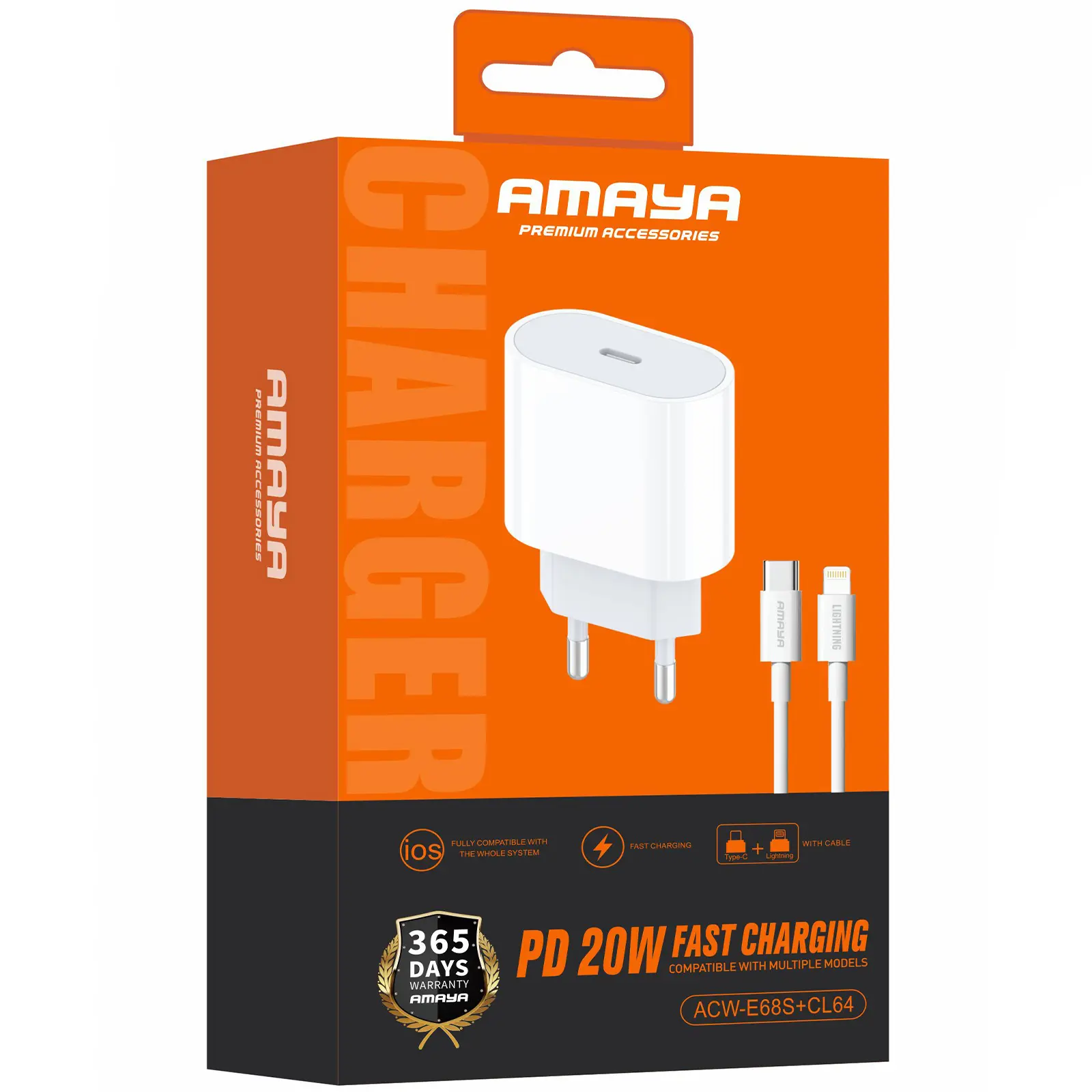 СЗУ Amaya E68S PD20W (1USB-C) + кабель Type-C to Lightning, White 1, купить оптом с доставкой
