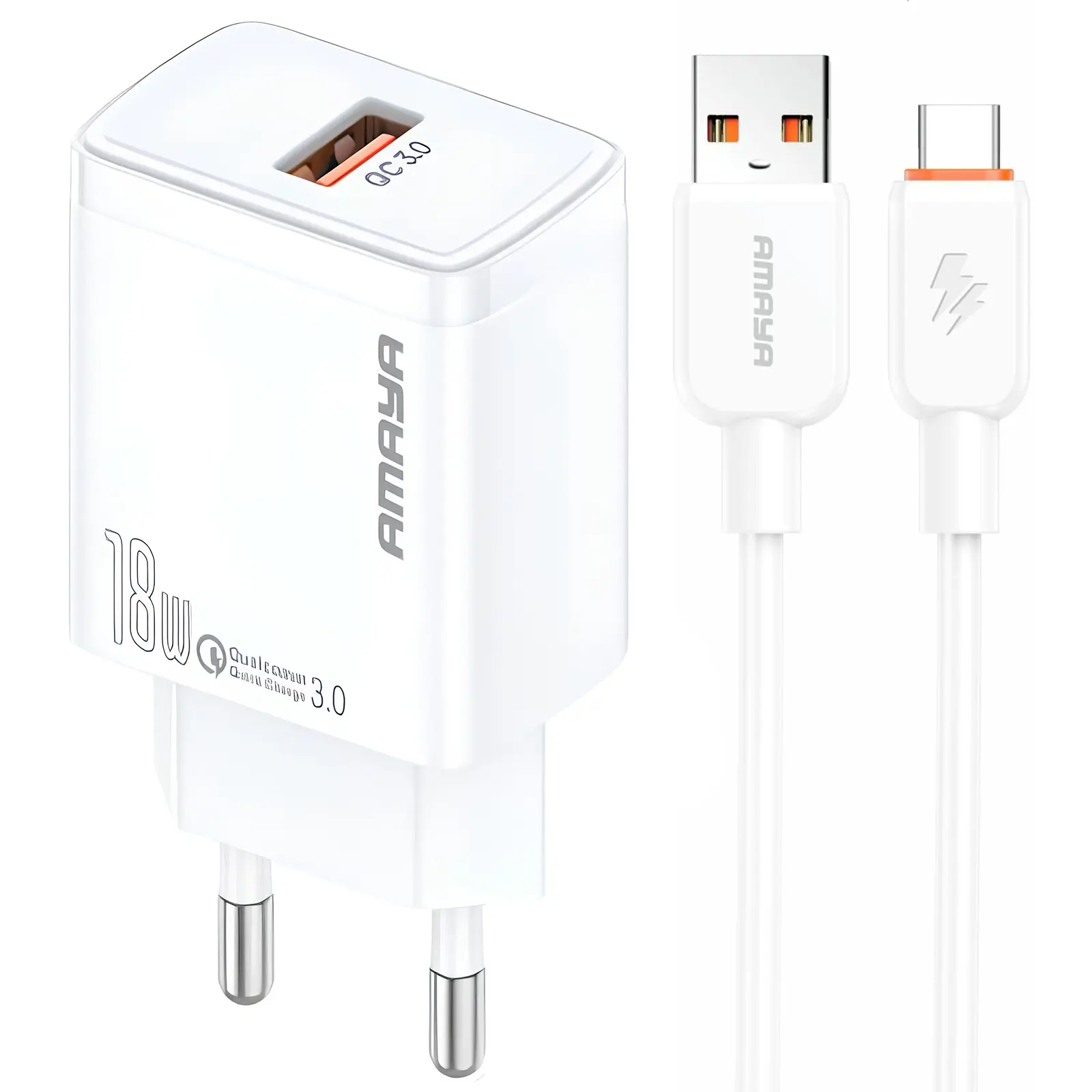 МЗП Amaya E59S QC3.0 18W (1USB-A) + кабель USB to Type-C, White, купити оптом з доставкою
