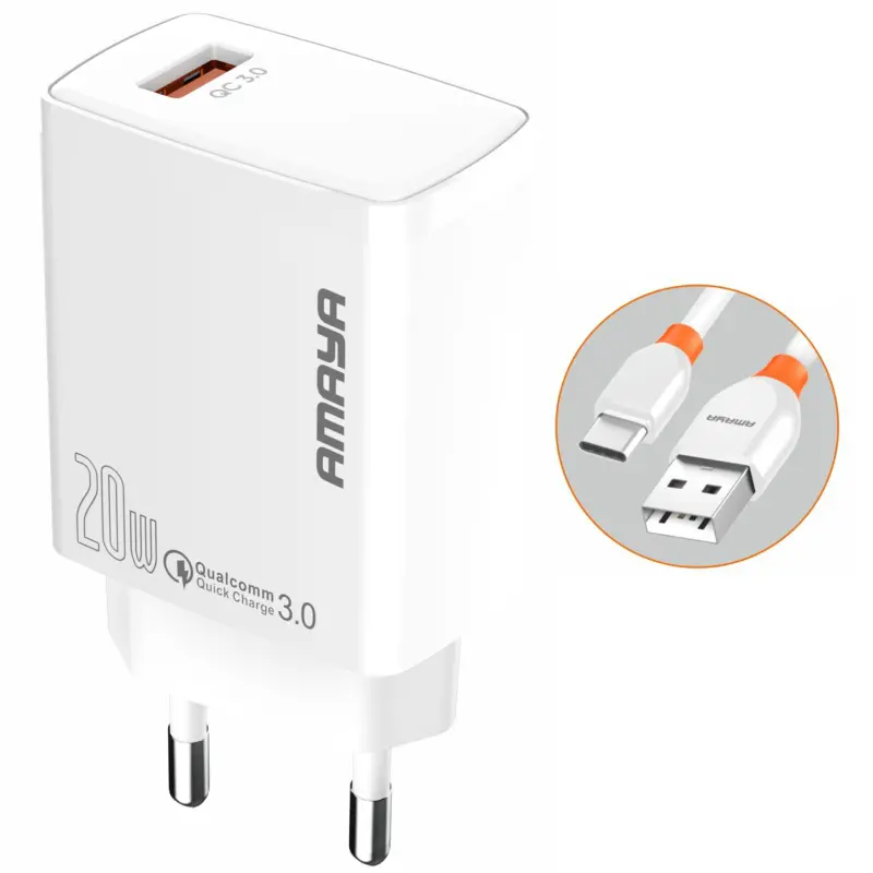 СЗУ Amaya E57S QC3.0 20W (1USB-A) + кабель USB to Type-C, купить оптом с доставкой