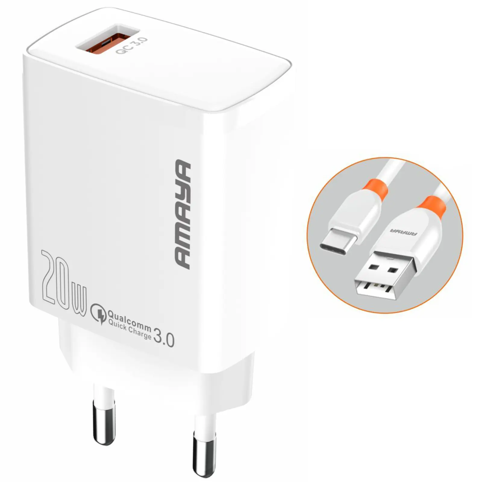 СЗУ Amaya E57S QC3.0 20W (1USB-A) + кабель USB to Type-C, White, купить оптом с доставкой