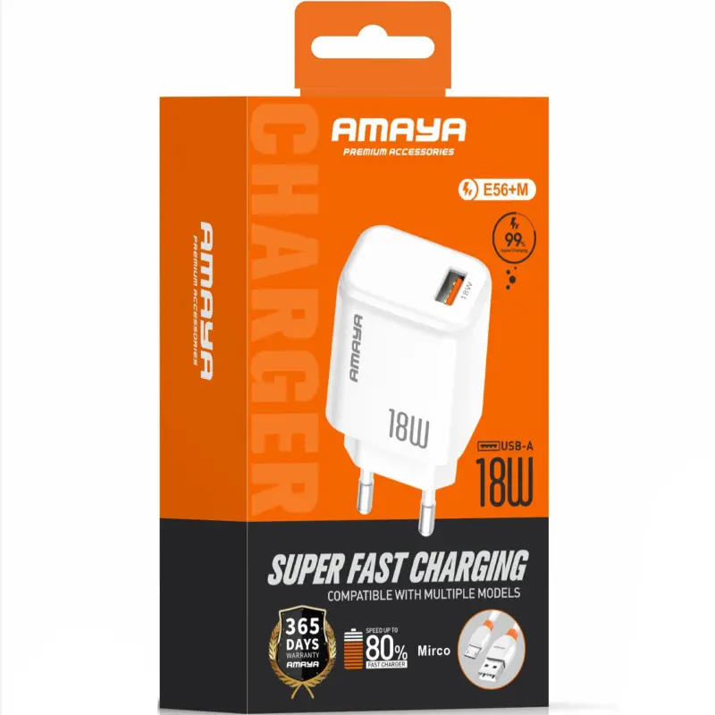 СЗУ Amaya E56 PD20W+QC3.0 (1USB-A/1C) + кабель USB to MicroUSB, White 1, купить оптом с доставкой