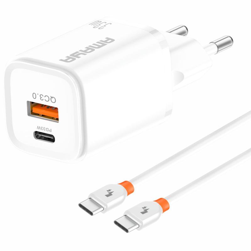 МЗП Amaya E48D PD33W+QC3.0 (1USB-A/1C) + кабель Type-C to Type-C на малюнкі №1