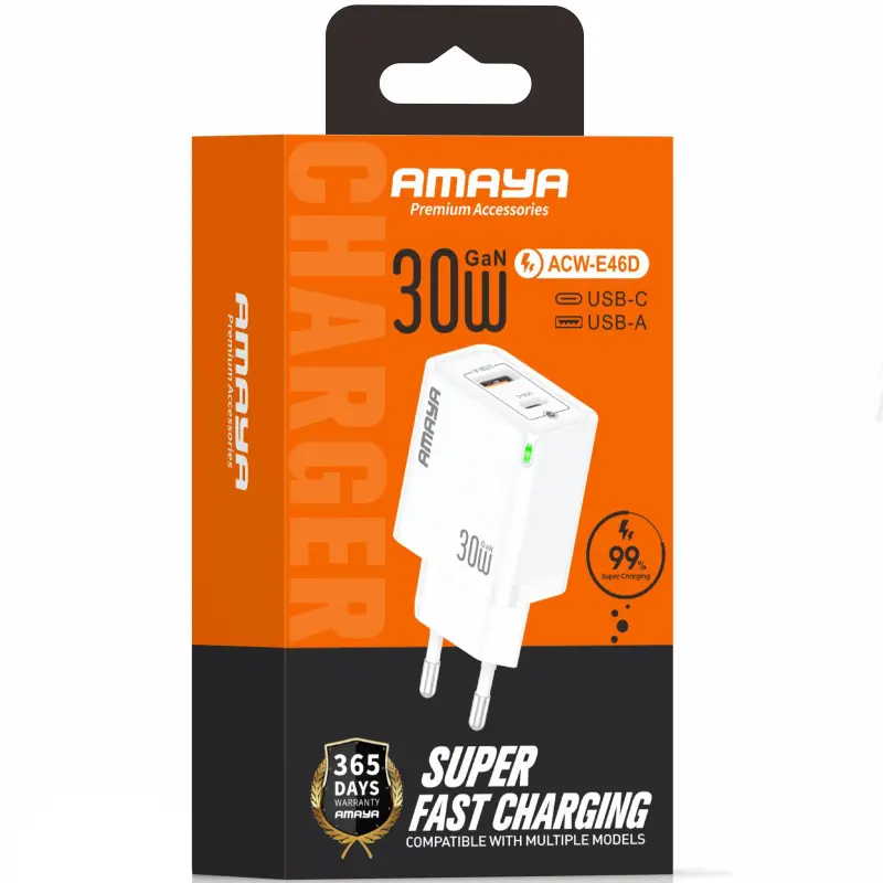 МЗП Amaya E46D PD30W+QC3.0 GaN (1USB-A/1C), White 1, купити оптом з доставкою
