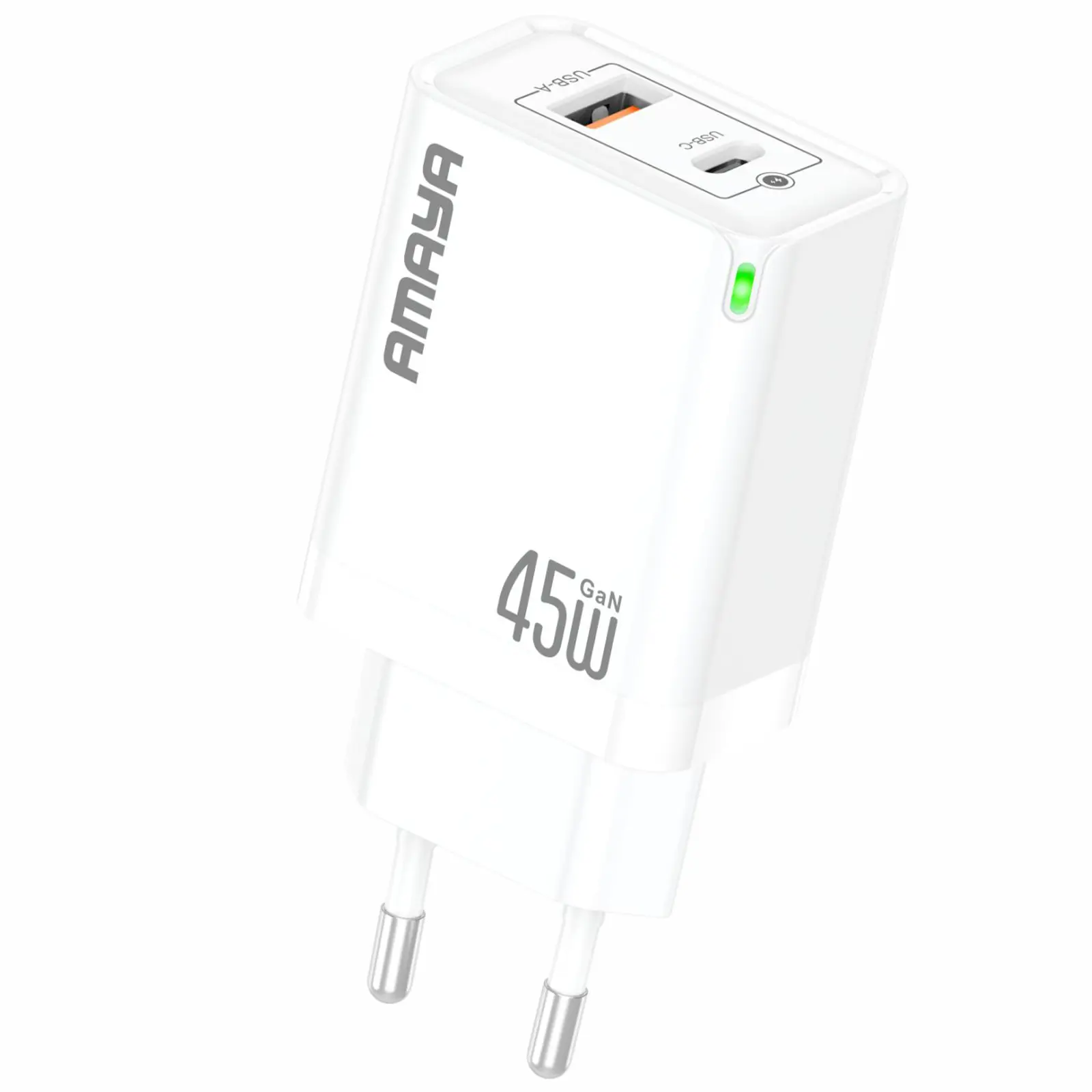 МЗП Amaya E45D PD45W+QC3.0 GaN (1USB-A/1C), White, купити оптом з доставкою
