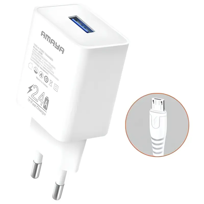 СЗУ Amaya M3 2.4A (1USB-A) + кабель USB to MicroUSB, купить оптом с доставкой