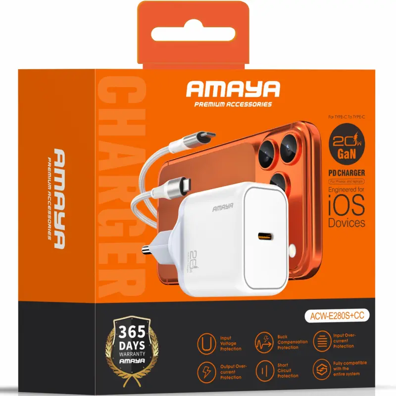 СЗУ Amaya E280S PD20W GaN (1USB-C) + кабель Type-C to Type-C, White 1, купить оптом с доставкой
