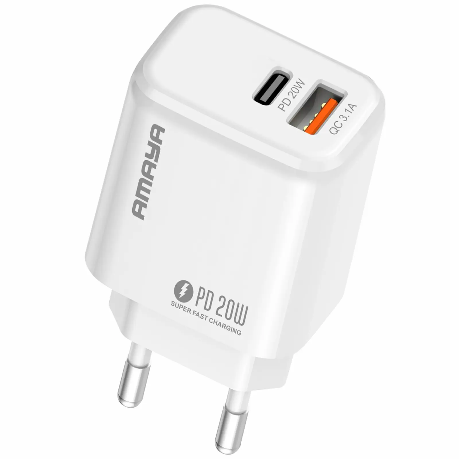 СЗУ Amaya E43D PD20W (1USB-A/1C) + кабель USB to Type-C, White, купить оптом с доставкой