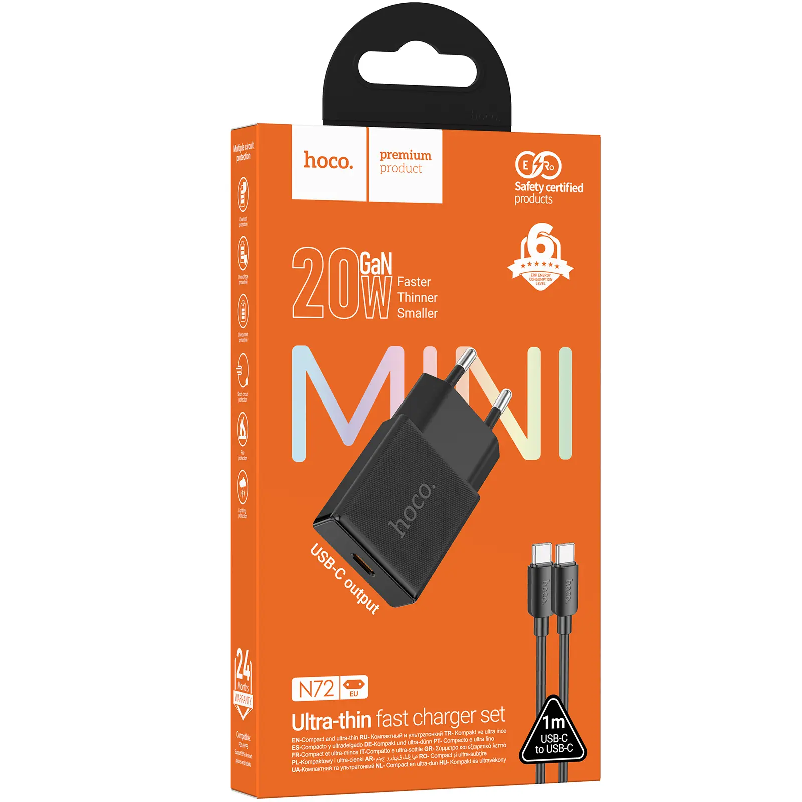 СЗУ Hoco N72 Speed ultra-thin PD20W (1USB-C) + кабель Type-C to Type-C, Black 1, купить оптом с доставкой