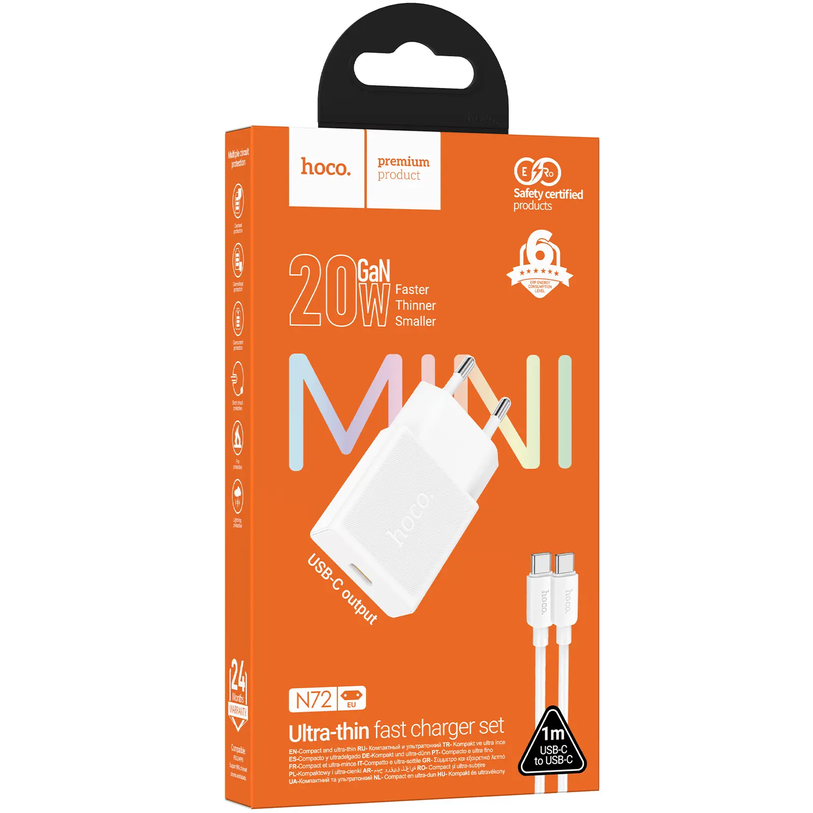 СЗУ Hoco N72 Speed ultra-thin PD20W (1USB-C) + кабель Type-C to Type-C, White 1, купить оптом с доставкой