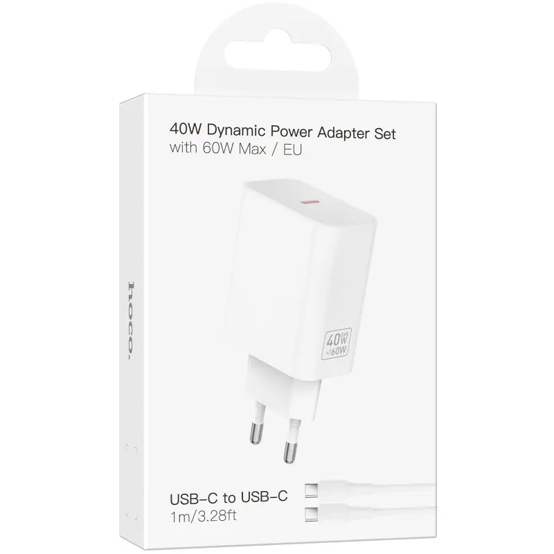 МЗП Hoco C162A Source PD40W (1USB-C) + кабель Type-C to Type-C, White 1, купити оптом з доставкою