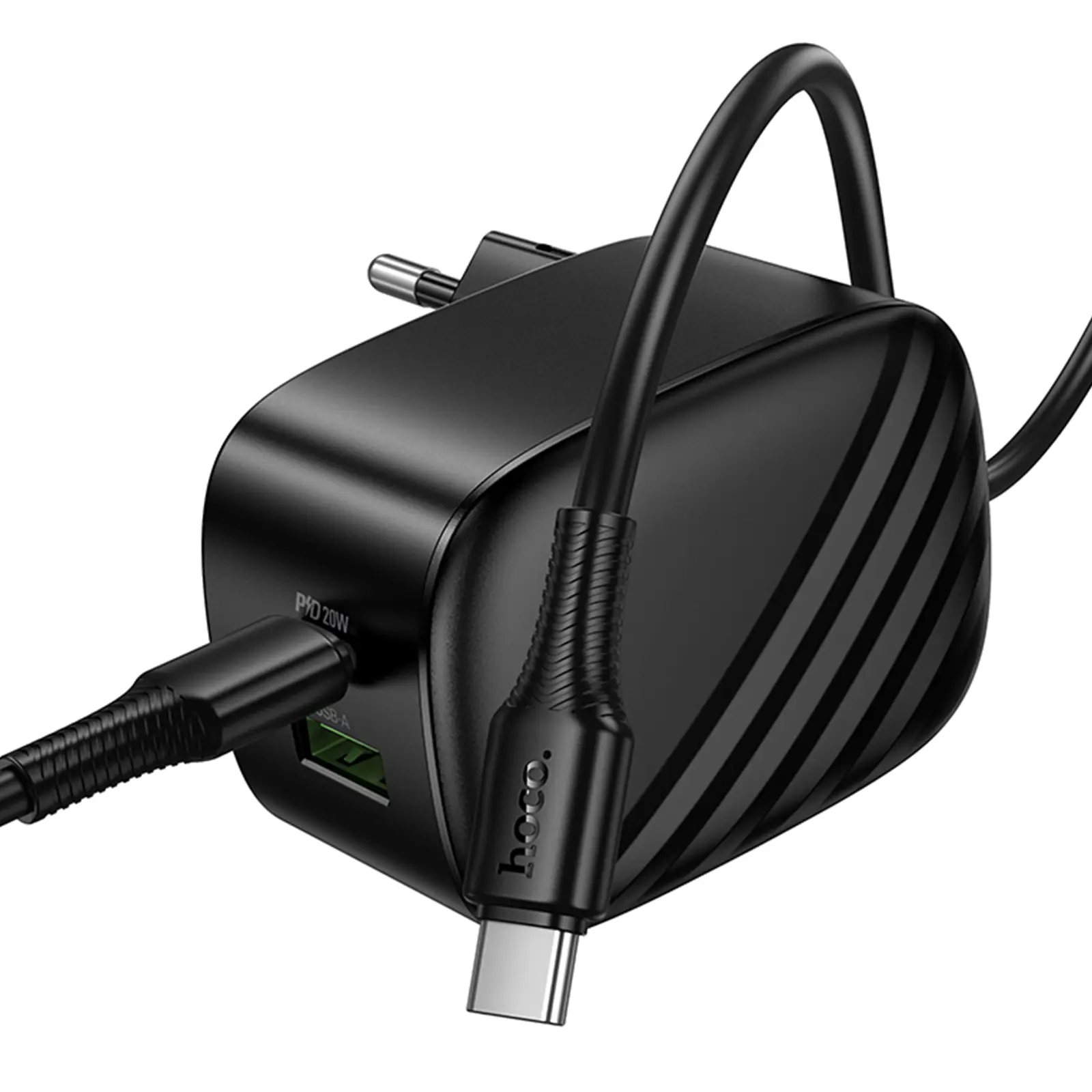 СЗУ Hoco CS101A Folding PD20W+QC3.0 (1USB-A/1C) + кабель Type-C to Type-C, Black 4, купить оптом с доставкой