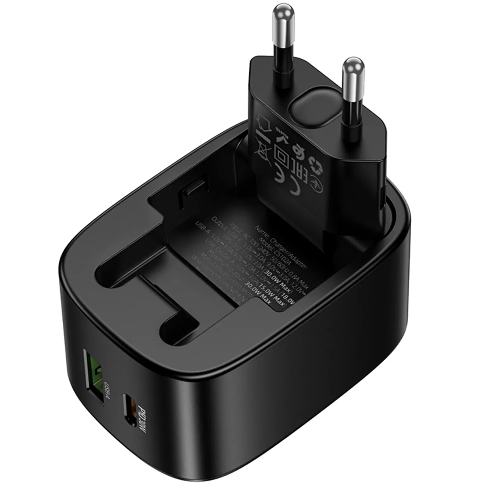 МЗП Hoco CS102A Folding PD30W+QC3.0 (1USB-A/1C), Black 2, купити оптом з доставкою