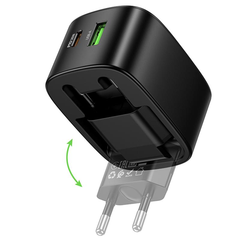 СЗУ Hoco CS102A Folding PD30W+QC3.0 (1USB-A/1C) на картинке №4