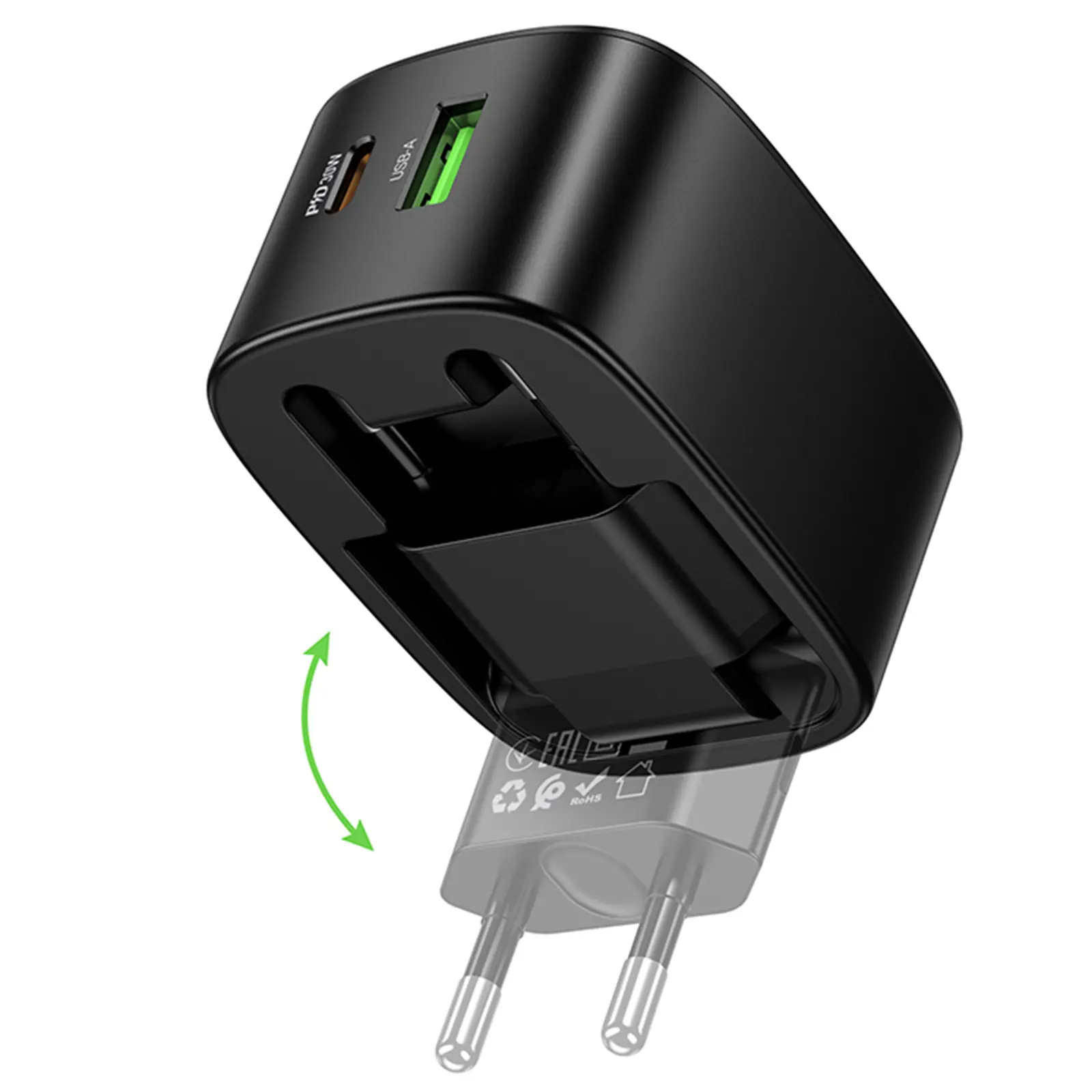 МЗП Hoco CS102A Folding PD30W+QC3.0 (1USB-A/1C), Black 3, купити оптом з доставкою