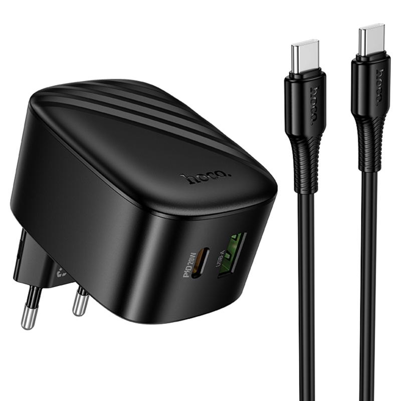 СЗУ Hoco CS102A Folding PD30W+QC3.0 (1USB-A/1C) + кабель Type-C to Type-C на картинке №1